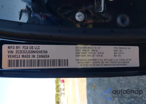 2022 Dodge Challenger Gt z USA, uszkodzony, nr VIN 2C3CDZJG8NH249784